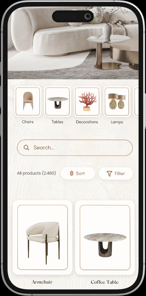 Product categories and search screen